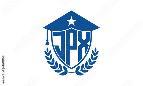 JPX three letter iconic academic logo design vector template. monogram, abstract, school, college, university, graduation cap symbol logo, shield, model, institute, educational, coaching canter, tech photo