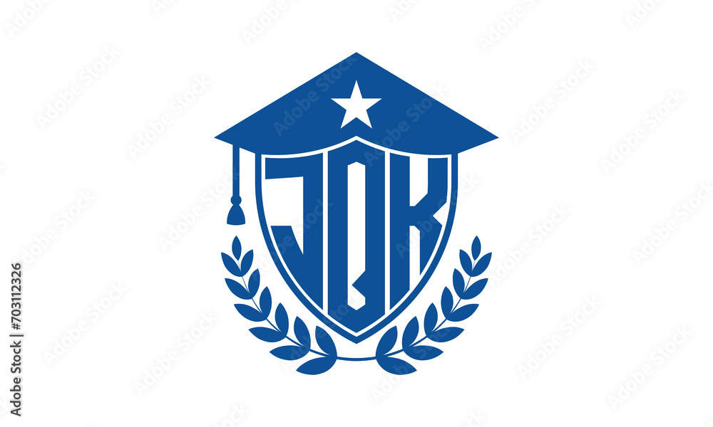 JQK three letter iconic academic logo design vector template. monogram, abstract, school, college, university, graduation cap symbol logo, shield, model, institute, educational, coaching canter, tech JQK three letter iconic academic logo design vector template. monogram, abstract, school, college, university, graduation cap symbol logo, shield, model, institute, educational, coaching canter, tech
