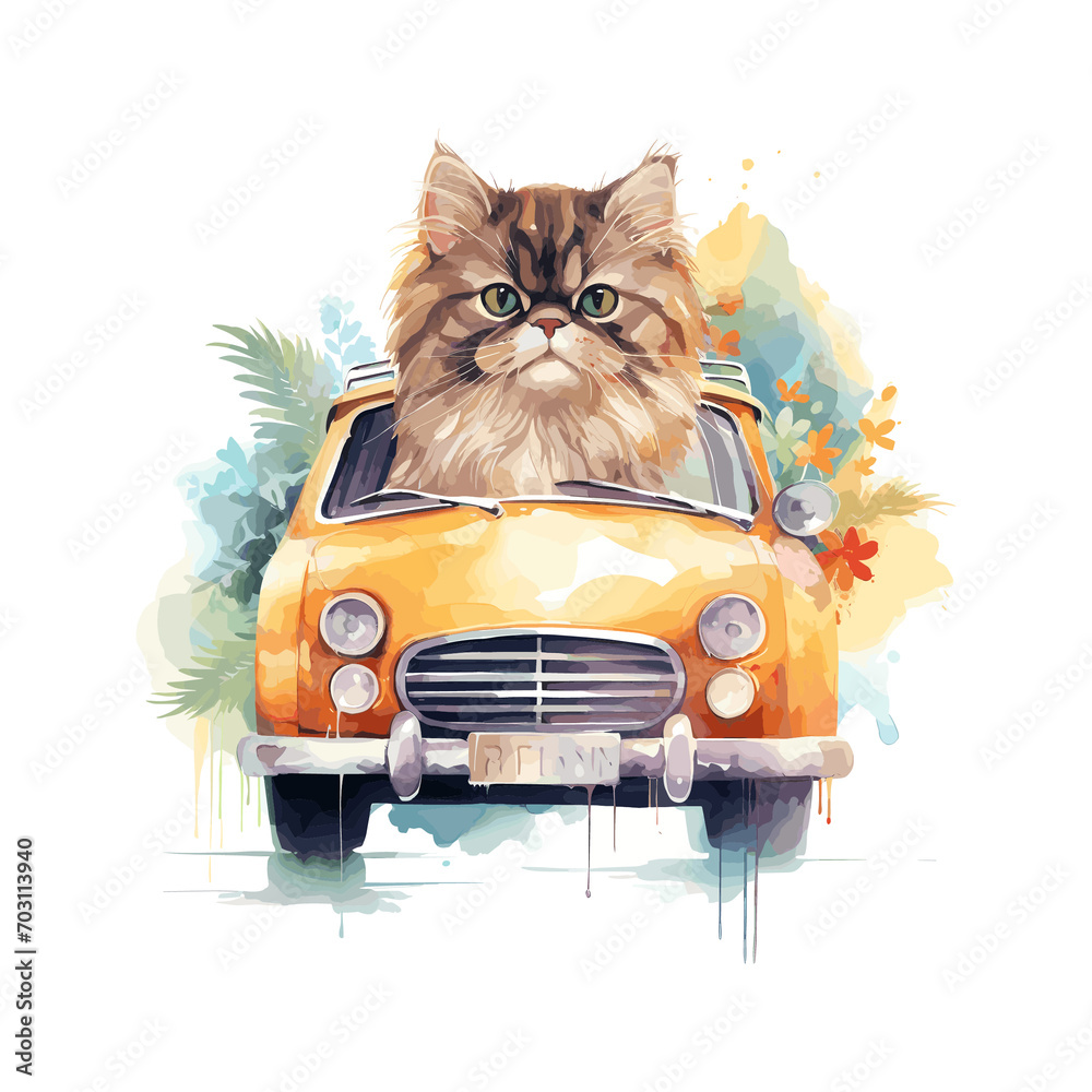 Safari Animal Driving Car Watercolor Illustration Safari Animal Driving Car Watercolor Illustration