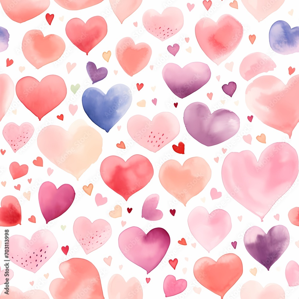 watercolor  heart drawing simple seamless pattern of pastel color