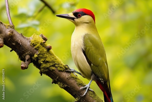 The great woodpecker Dryocopus martius, Male Green Woodpecker, Picus erythrorhynchus, perched on a tree, AI Generated