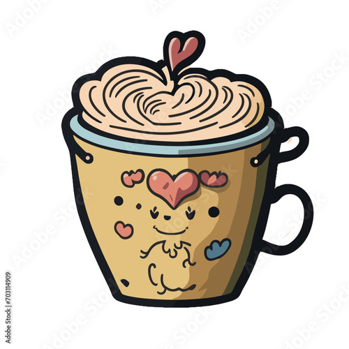 a cute coffee mug with a heart shape in the coffee foam, svg 162