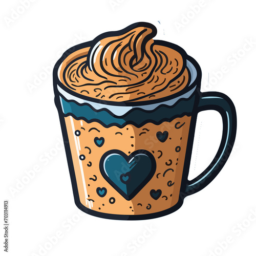 a cute coffee mug with a heart shape in the coffee foam, svg 162