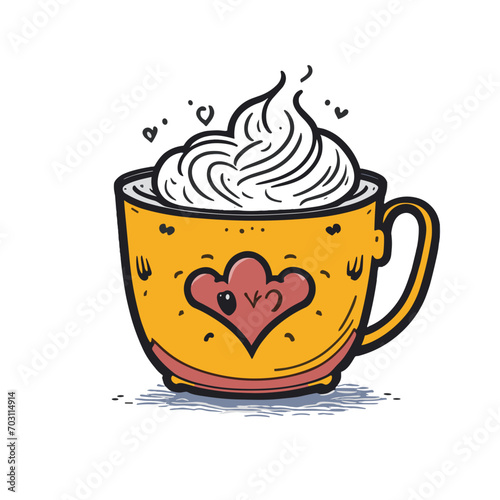a cute coffee mug with a heart shape in the coffee foam, svg 162