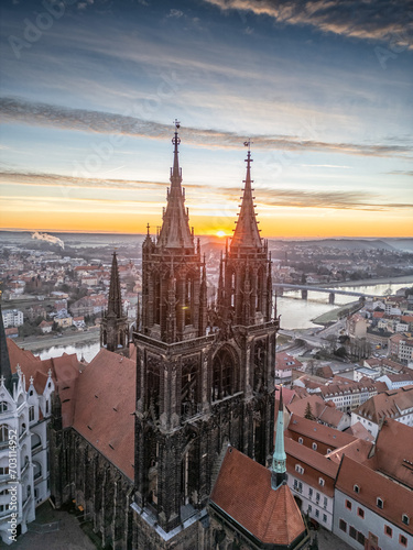 view of meissen with the Albrechtsburg in sunrise 