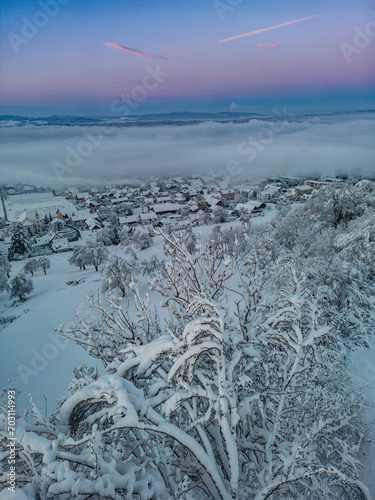 aerial view of a cold wintermorning  photo