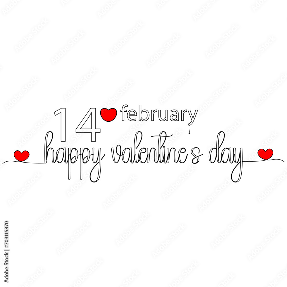 Hand drawn number lettering of 14 february happy valentine day in line art style. Happy valentine day of heart shape.