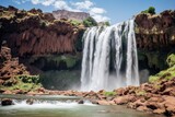 Waterfall in the mountains of Ethiopia, Africa. Toned, Ouzoud waterfalls, Grand Atlas in Morocco, AI Generated