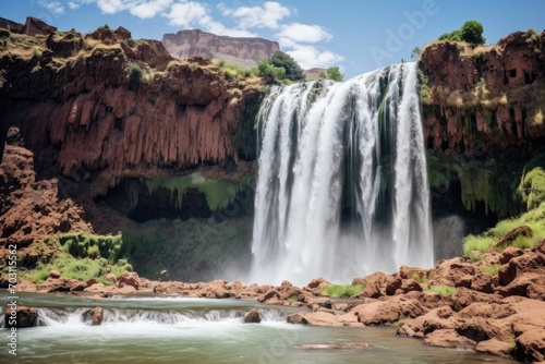 Waterfall in the mountains of Ethiopia  Africa. Toned  Ouzoud waterfalls  Grand Atlas in Morocco  AI Generated