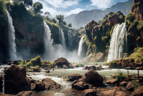 Scenic view of Seljalandsfoss waterfall  Ouzoud waterfalls  Grand Atlas in Morocco  AI Generated