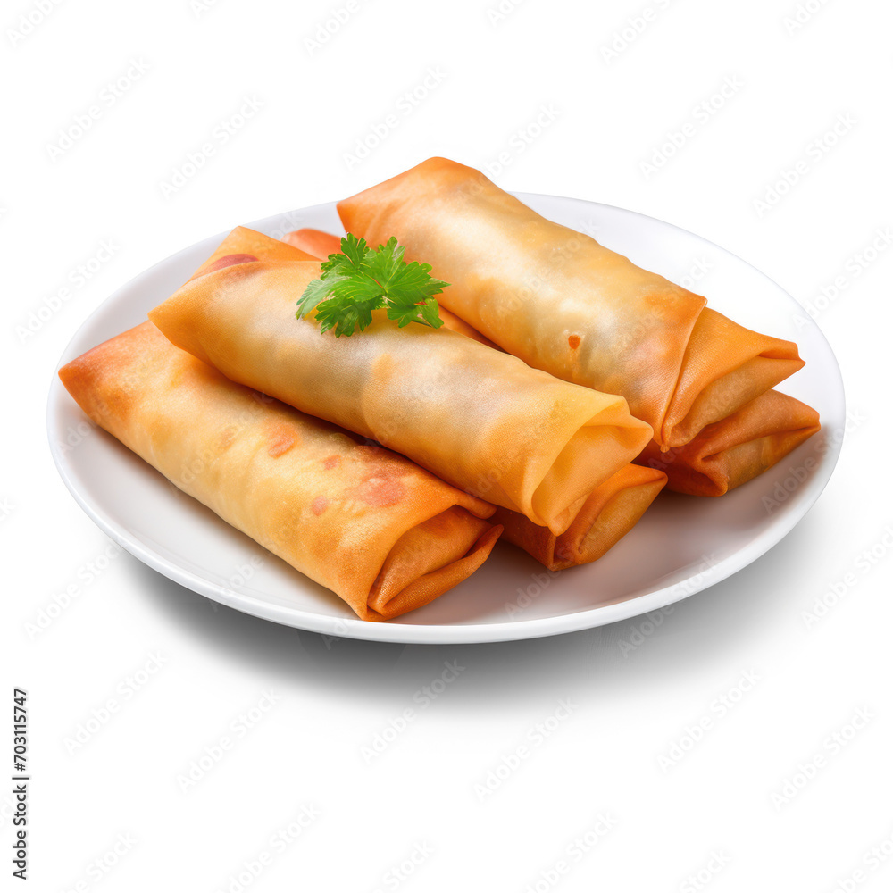 Spring rolls on white plate isolate on transparency background png