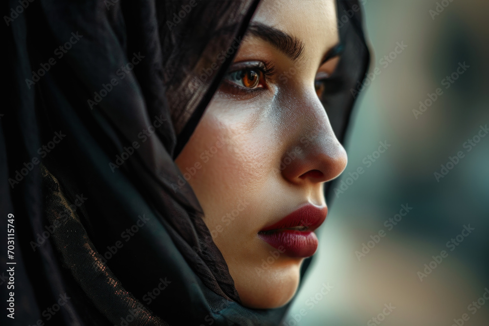 Close-up Young Arabian woman neck and lips in hijab Close-up Young Arabian woman neck and lips in hijab