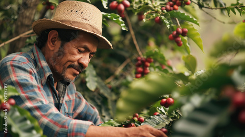 Colombian coffee farm owner checking the quality of his beans photo