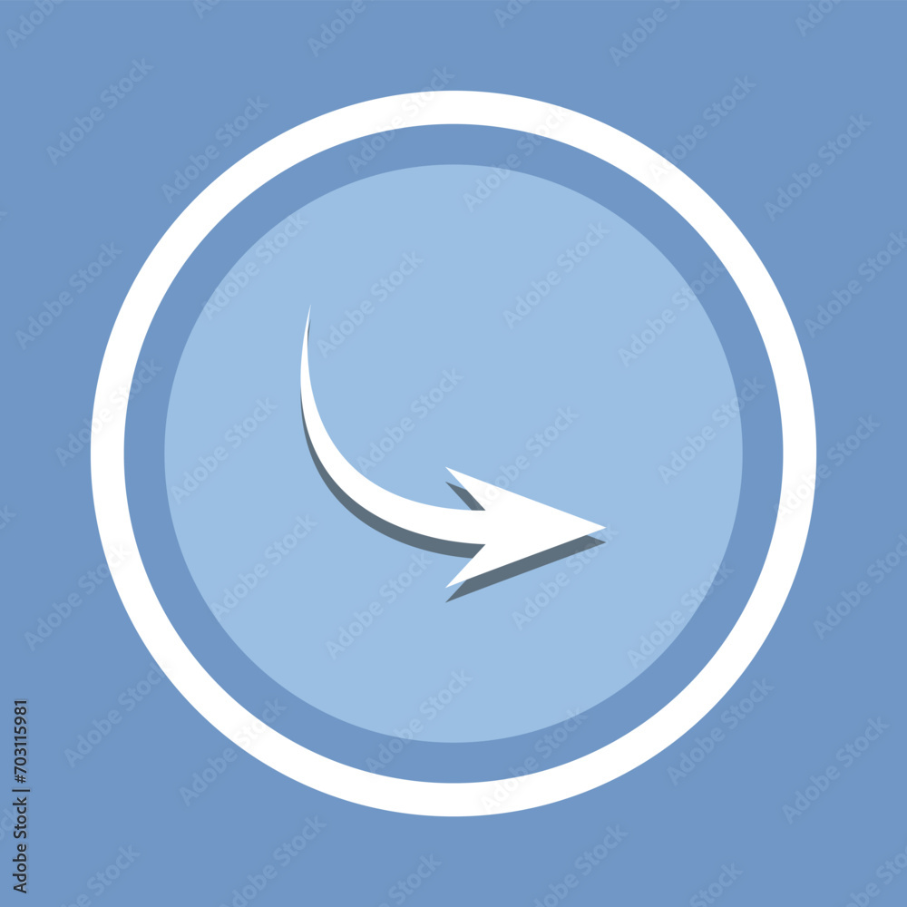 Curved arrow icon vector. Arrow pointer icon vector in trendy flat style. Arrow right icon image, Arrow right icon illustration isolated on blue background Curved arrow icon vector. Arrow pointer icon vector in trendy flat style. Arrow right icon image, Arrow right icon illustration isolated on blue background