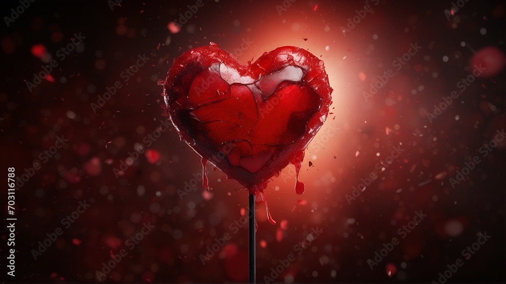 Broken red lolipop heart for Valentines say concept. The idea of unrequited love or divorce Broken red lolipop heart for Valentines say concept. The idea of unrequited love or divorce