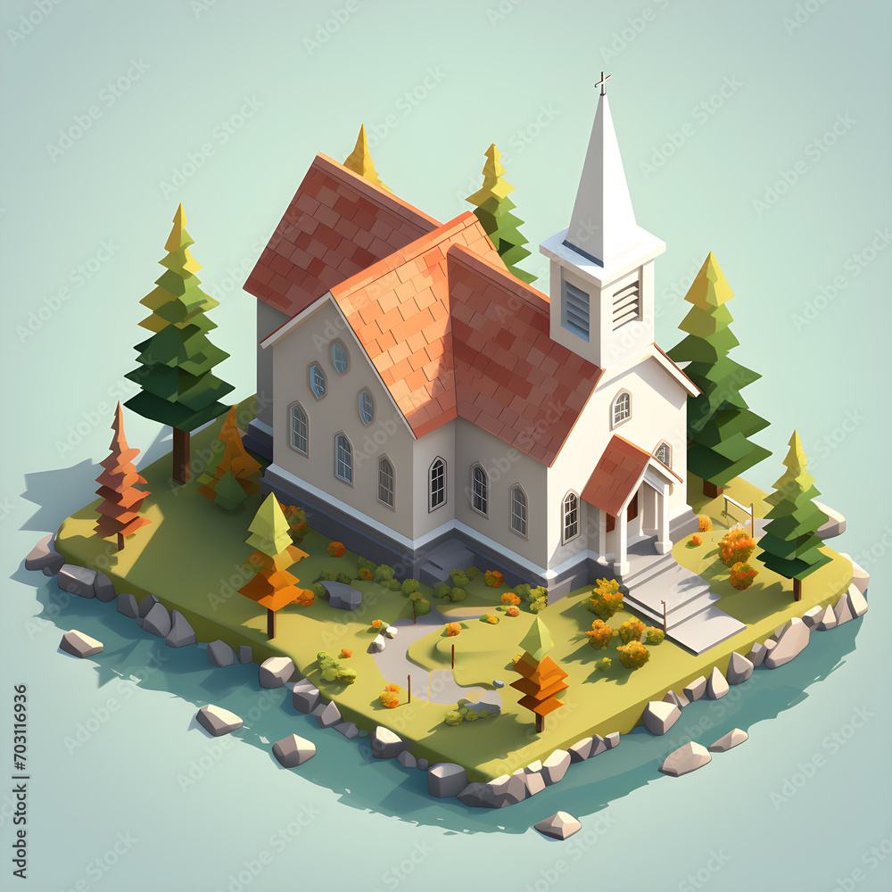 isometric a little church cartoon style american sd, 
Created using generative AI tools
