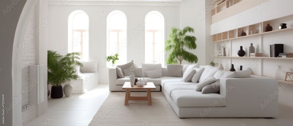 Clean White Living Room with architectural details