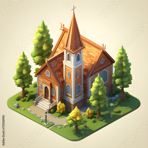 isometric a little church cartoon style american sd, 
Created using generative AI tools