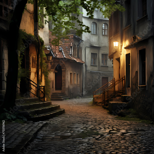A quiet alley in an old European city. © Cao