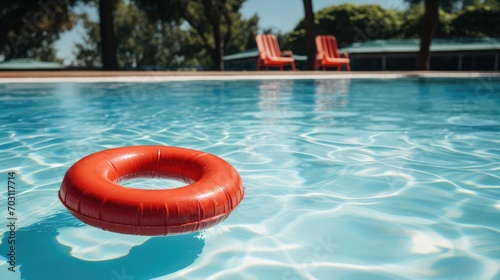 Red swimming pool ring in swimming pool