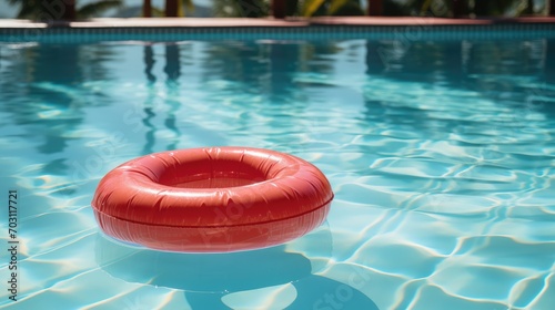 Red swimming pool ring in swimming pool