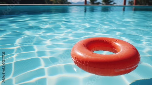Red swimming pool ring in swimming pool