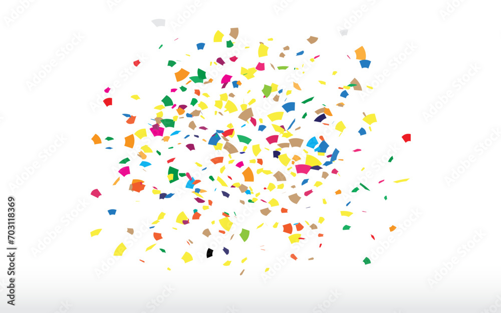 Confetti Celebration. Celebration or festival colorful background template with falling paper confetti and ribbons