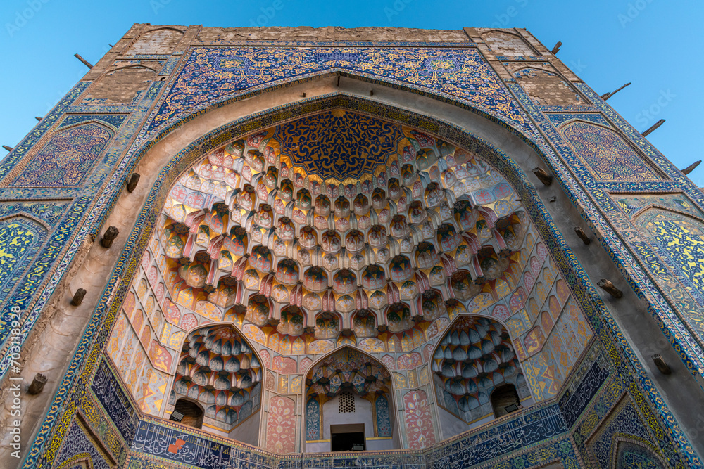 Awesome view of the entrance gate of Po-i-Kalan complex in Bukhara, Uzbekistan