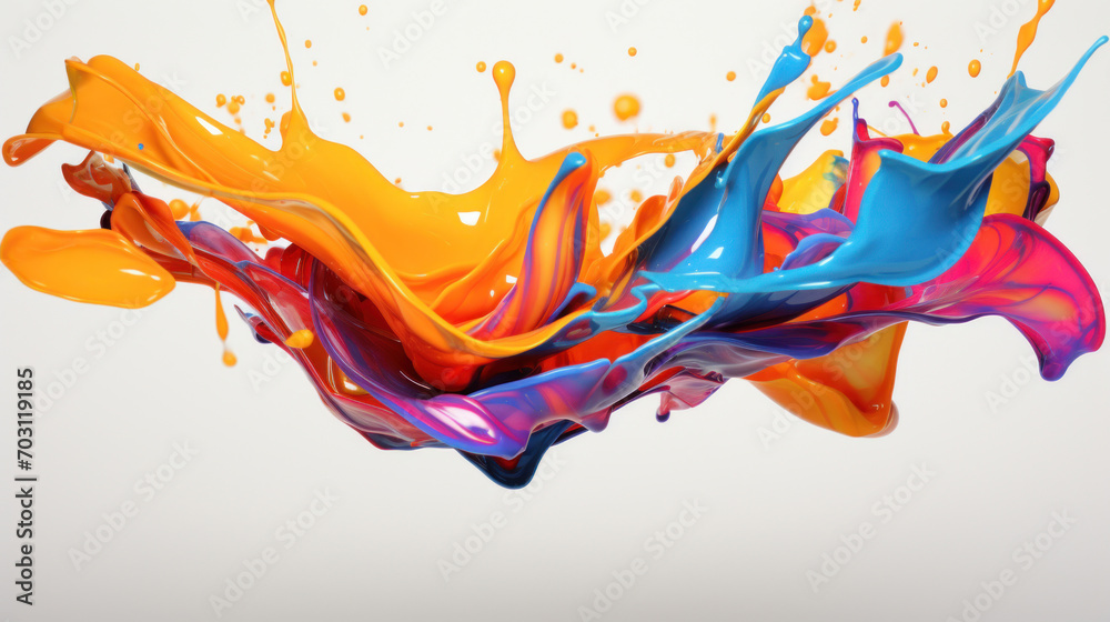 A vibrant and dynamic splash of colorful paints captured in motion, symbolizing creativity and artistic expression.