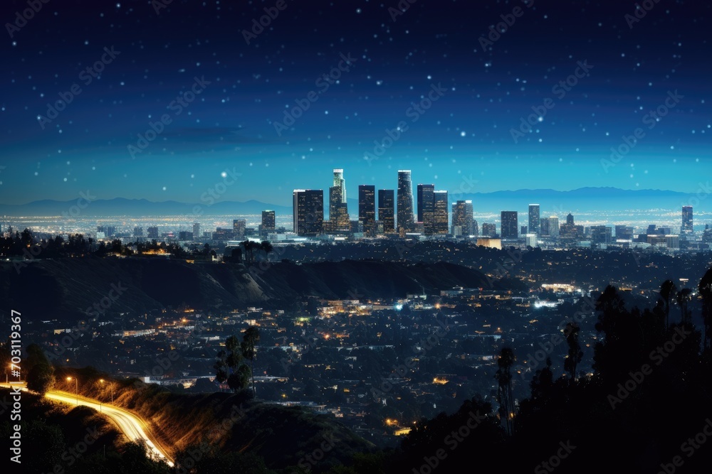 Los Angeles skyline at night, California, United States of America, Los Angeles at night, AI Generated