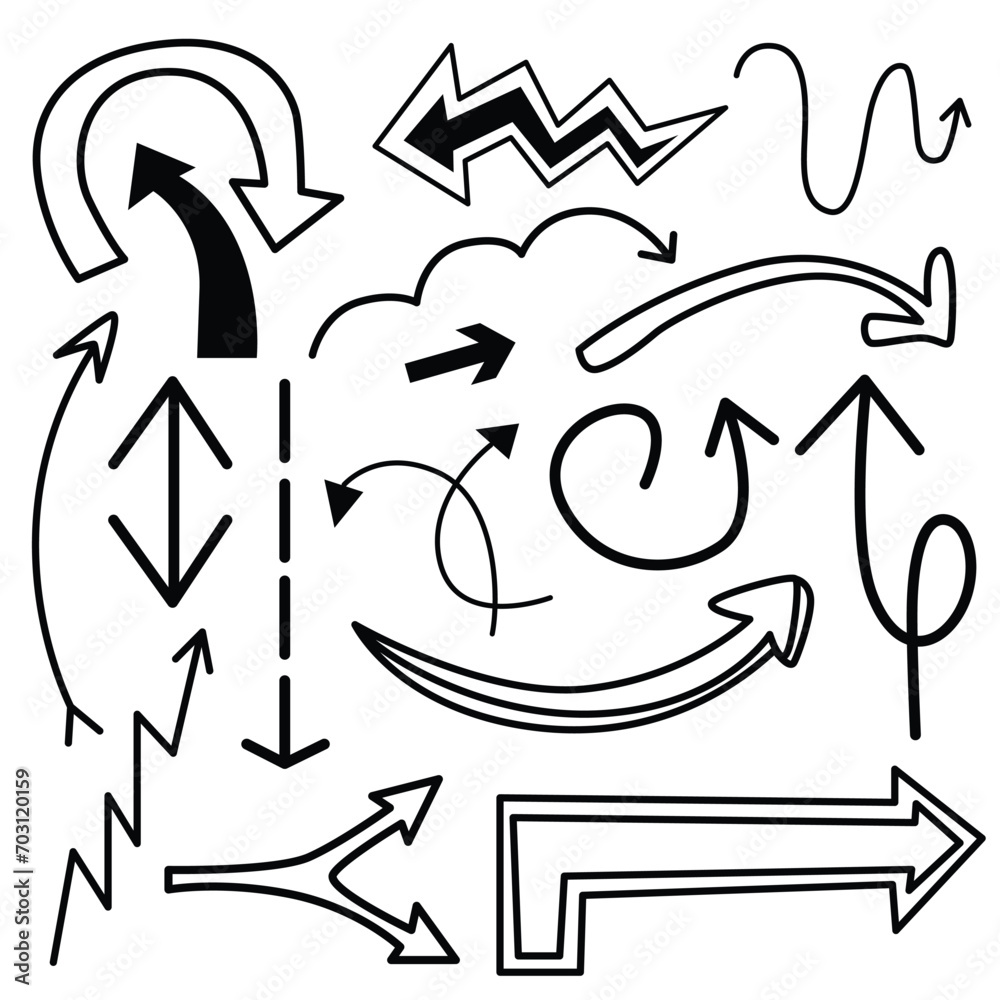 Arrow set hand drawn abstract vector illustration