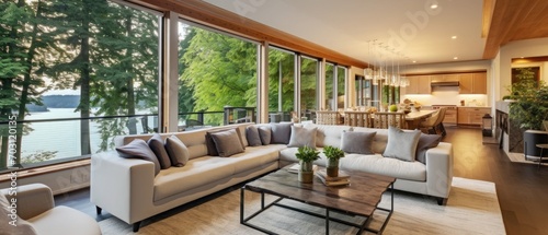 Large modern luxury living room interior in Bellevue home. © kashif 2158