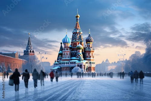 St. Basil's Cathedral on the Red Square in Moscow, Russia, Moscow, Russia, Red Square, view of St, Basil's Cathedral in winter, AI Generated