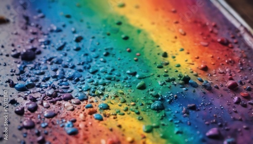  a close up of a rainbow colored substance with drops of water on the bottom and bottom of the rainbow colored substance on the top of the bottom of the image.