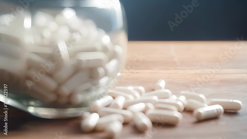 A closeup shot of a probiotic supplement, emphasizing the role of beneficial bacteria in promoting gut health. photo