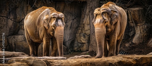 A pair of zoo elephants. photo