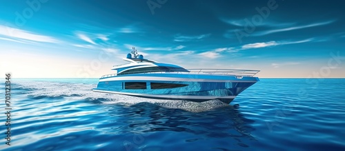 Catamaran motor yacht on the high seas in the hot, bright, blue sun © Muhammad