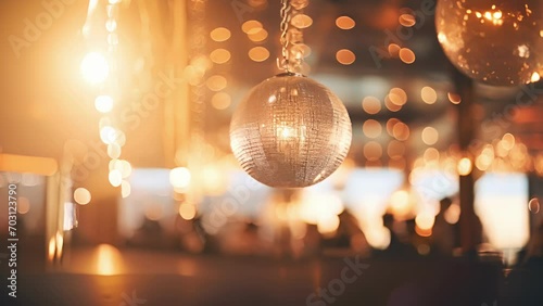 Closeup of an elegant ballroom on the cruise, decorated with sparkling chandeliers and luxurious furnishings, where guests can dance the night away. photo