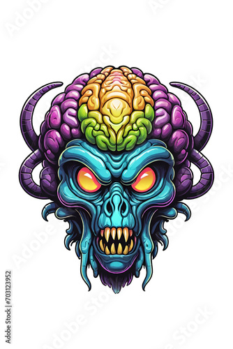 Zombie head with eyes and brain