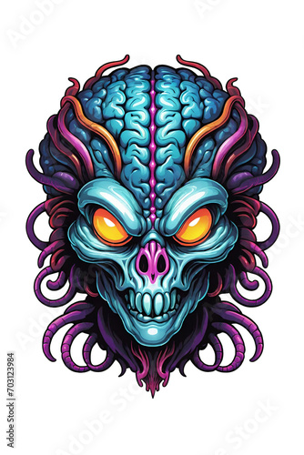 Zombie head with eyes and brain