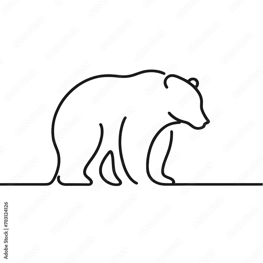 Continuous outline of a bear in one line, simple vector sketch Continuous outline of a bear in one line, simple vector sketch