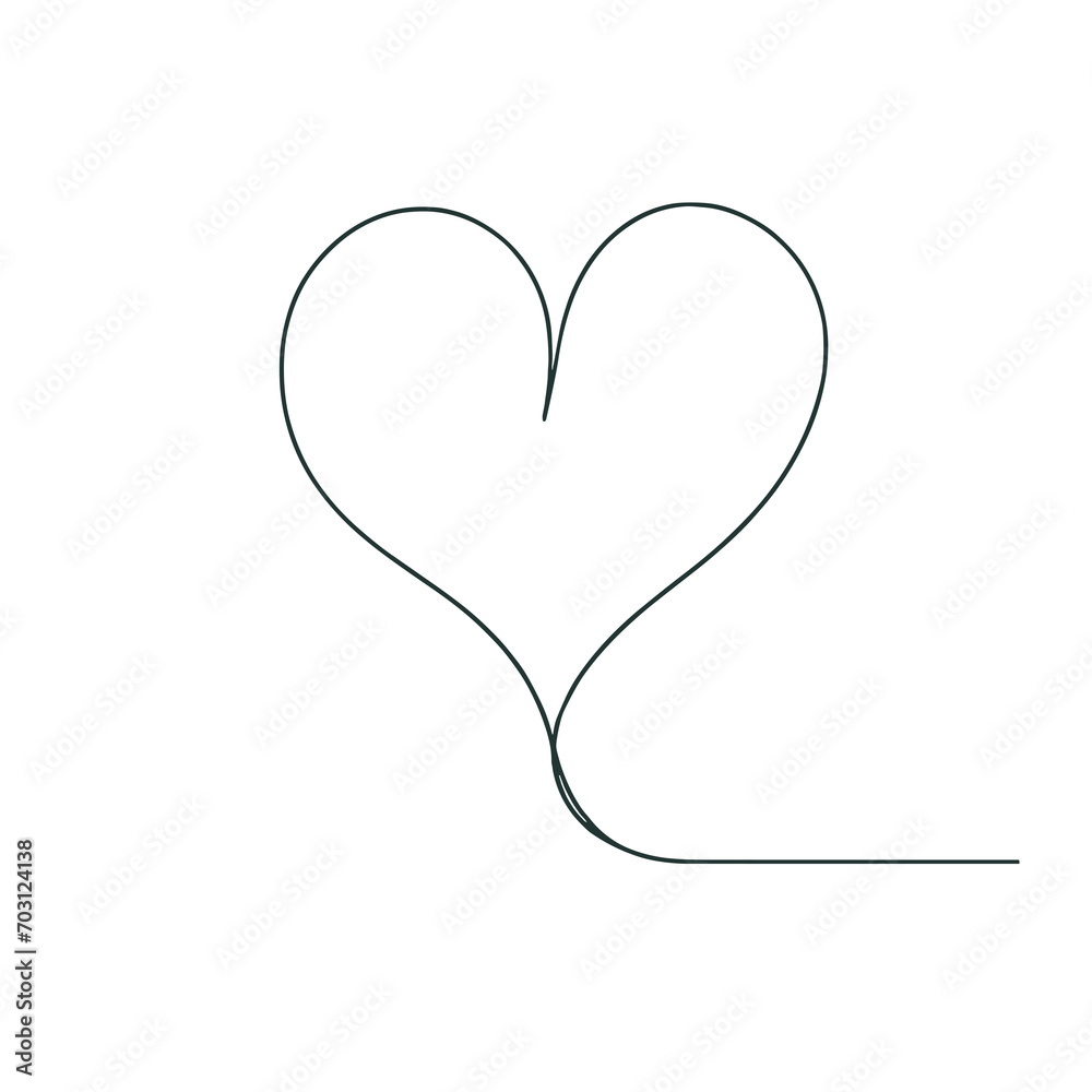 outline of the heart in one line, transparent background