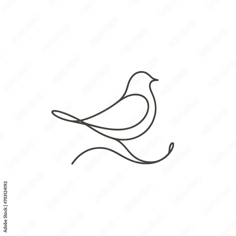 Continuous contour of seagull in one line, simple vector sketch