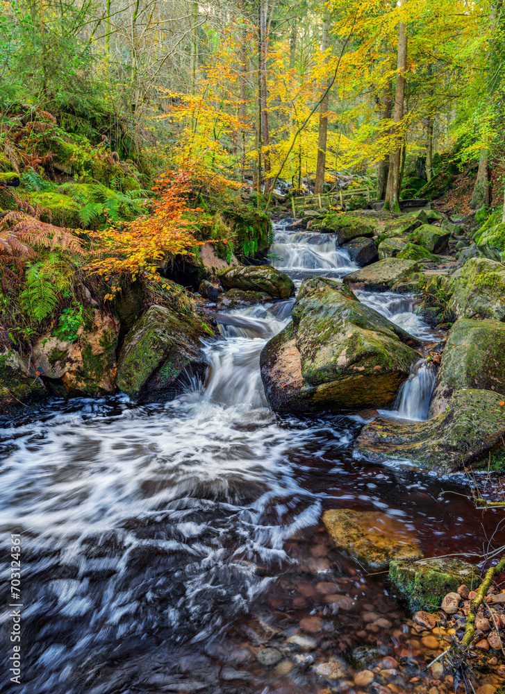 waterfall in autumn forest, Wyming Brook