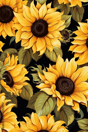Sunflowers Floral Pattern Retro Flowers Wallpaper Vintage Nature Painting Garden Plants Textile Cottagecore Fashion Design