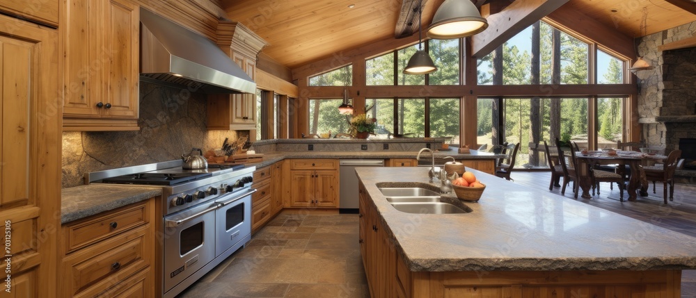 Mountain luxury home with wood kitchen and granite countertop. Mountain luxury home with wood kitchen and granite countertop.