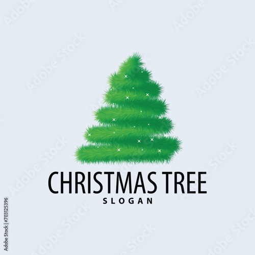 Simple Christmas tree logo design with abstract minimalist vector illustration christmas template