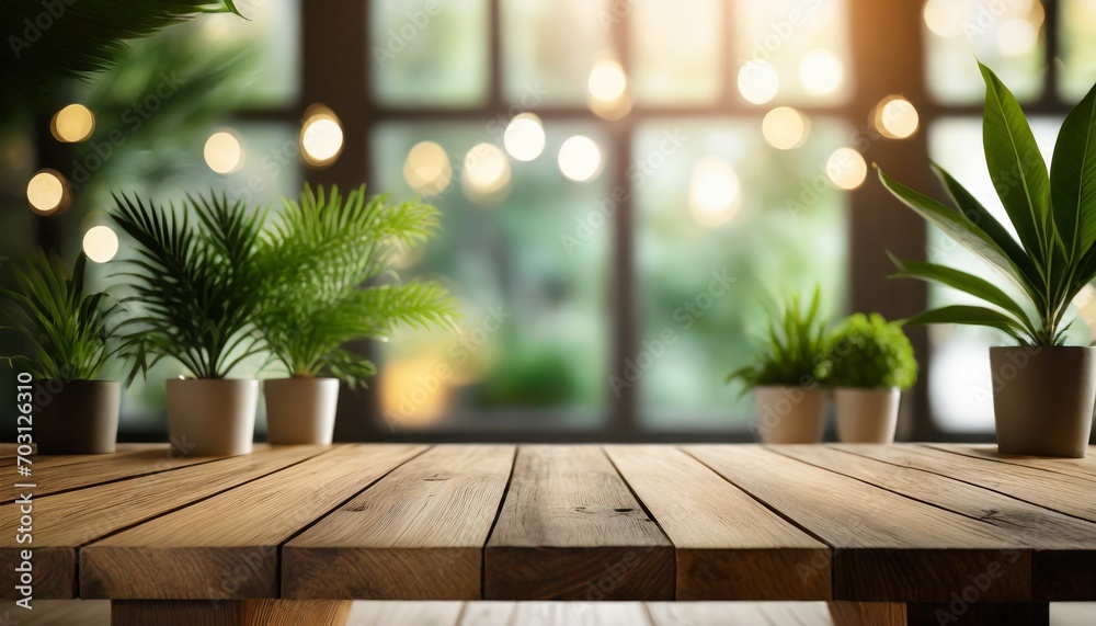 Homey Ambiance: Wooden Table with Abstract Bokeh Background Homey Ambiance: Wooden Table with Abstract Bokeh Background
