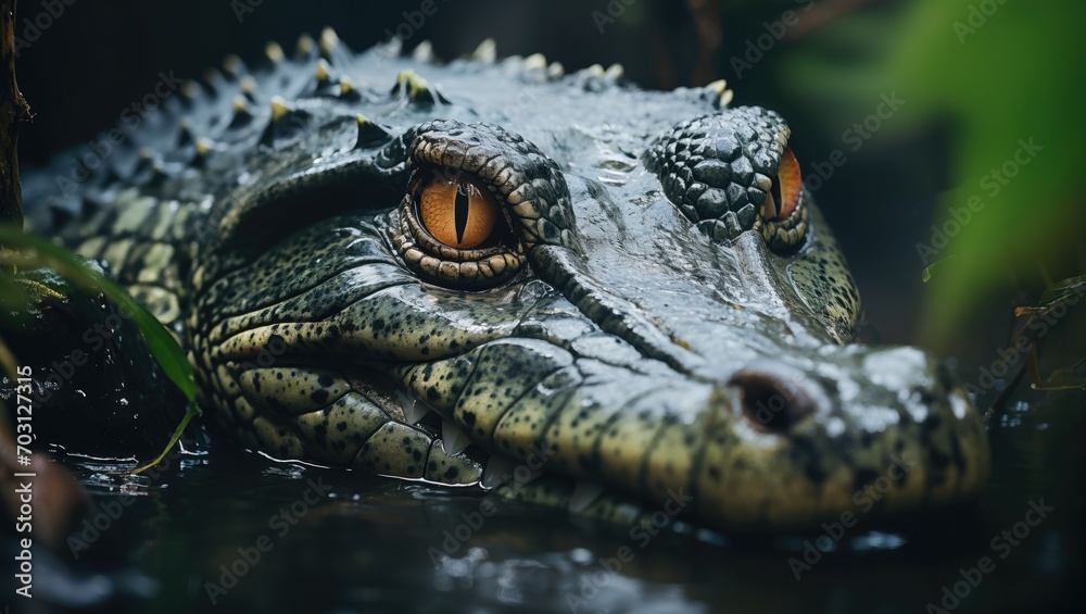Fototapeta premium Crocodiles are swimming and hunting for prey, natural wildlife environment