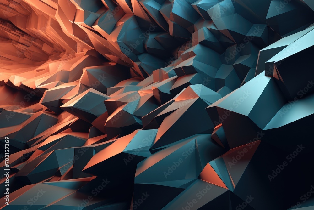 Abstract 3d rendering of chaotic polygonal shape. Futuristic background design, Modern digital abstract 3D background, AI Generated - obrazy, fototapety, plakaty 